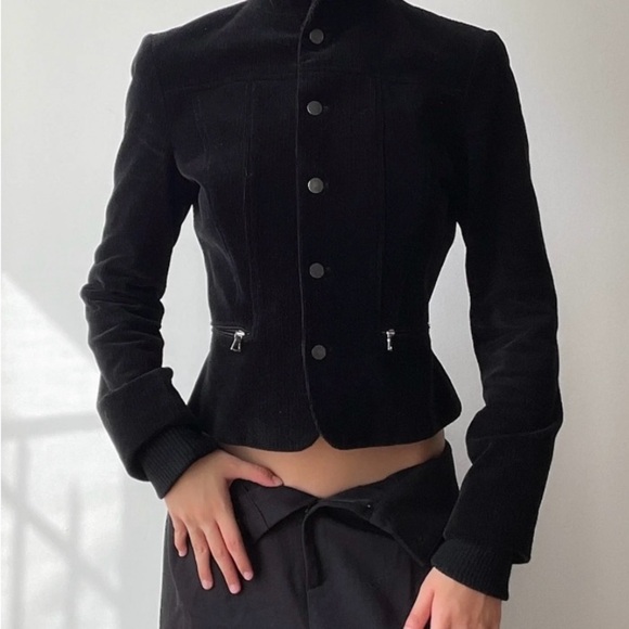 ELIE TAHARI Black Corduroy 2- Layer Zip Bomber Coat Jacket - SZ Medium - Picture 3 of 16